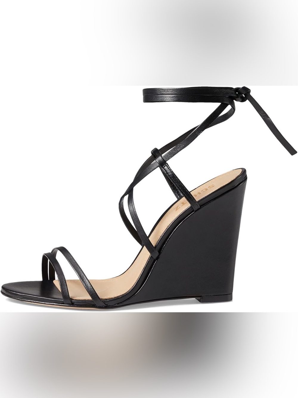 NWT - SCHUTZ Black Strappy Ankle-Tie Wedge Sandals - Size 9.5 - Picture 4 of 9